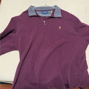 Ralph Lauren Burgundy and Gray Quarter-Zip Sweater